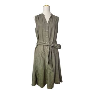 Malvin Hamburg Germany Women’s Linen Button Front Shirt Dress Greenish Grey L